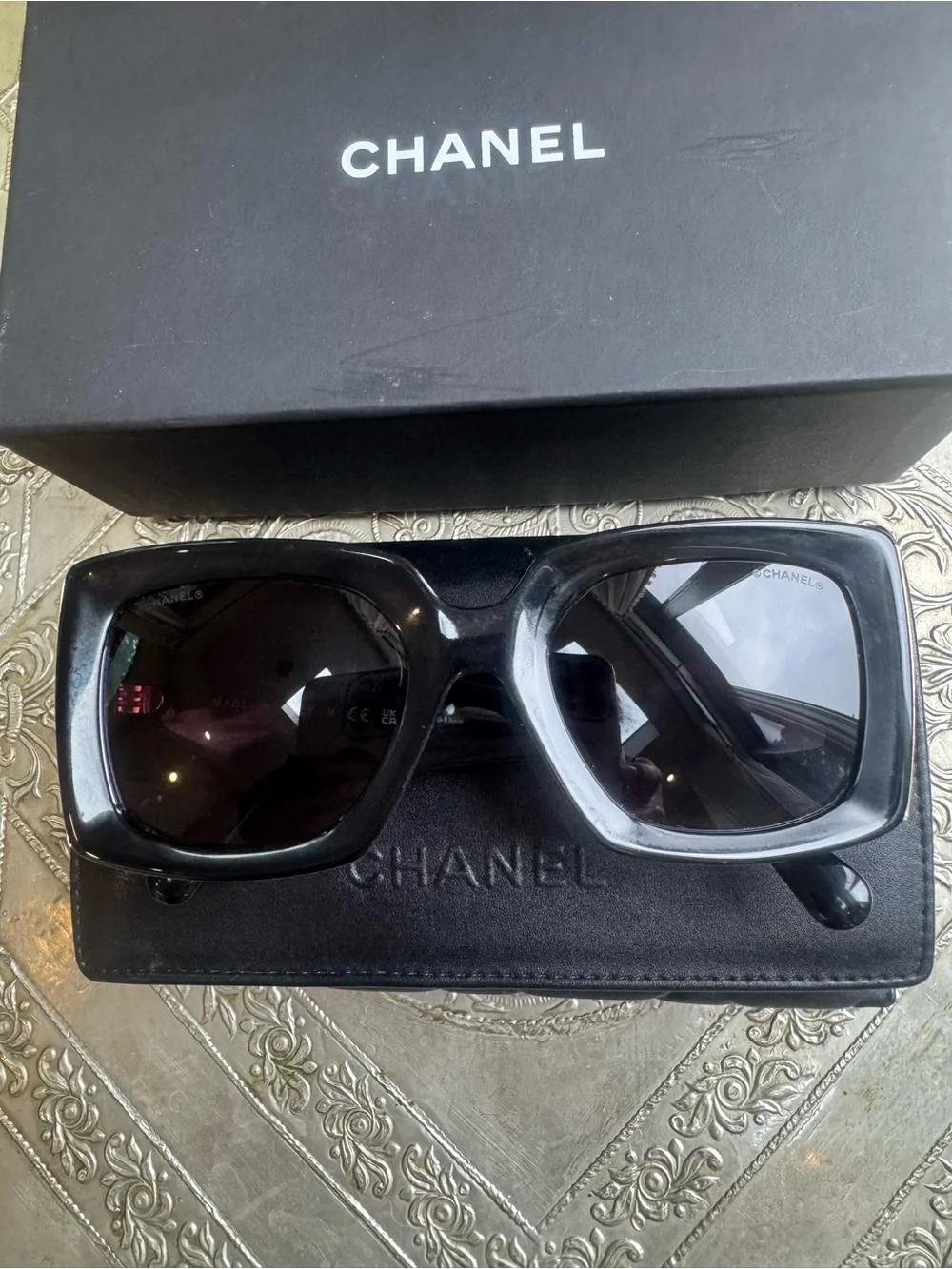 CHANEL Black Oversized Square 5435A Sunglasses with Gold CC Emblem